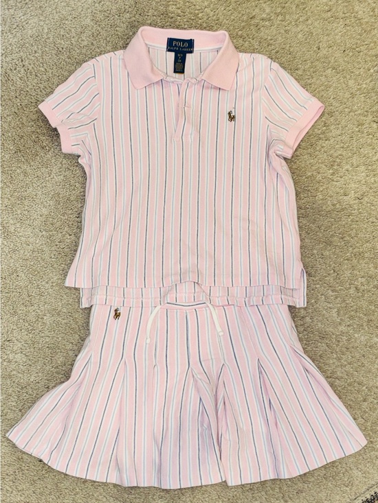 Polo Ralph Lauren Other - Polo by Ralph Lauren Light Pink White Blue Striped Girls Polo Top & Skort Set